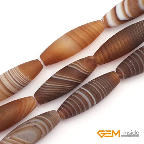 GEM-Inside 10x30mm Olivary Botswana Agate Loose Beads for Jewelry Making 15" - size: Brown-10x30mm-Matte