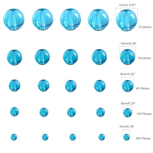 476PCS Natural Round Gemstone Crystal Glass Beads for Jewelry Making (Blue), Smooth Round Spacer Loose Glass Beads for Crafts Bracelets Necklaces Charms Pendants 4/6/8/10/12mm - color: Round Glass Beads: Blue