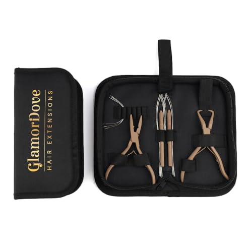 Hair Extension Pliers Kit Microlink Pliers for Extensions Hair Extension Beading Tool Hair Needle Pulling Hook Hair Styling Bead Closer and Remover Pliers - color: 1 Brown