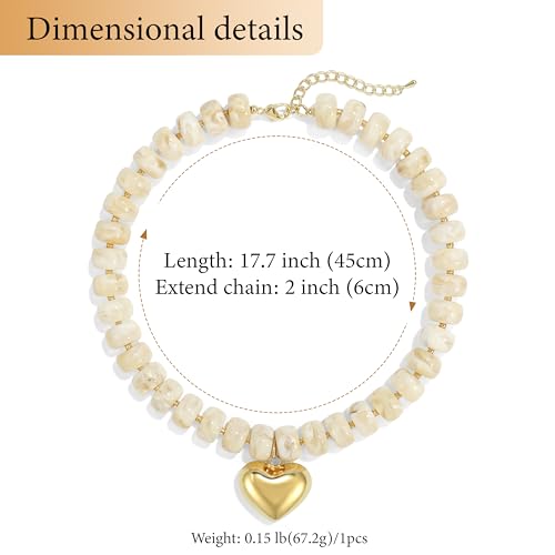 Chunky Heart Necklace for Women, Colorful Acrylic Beaded Statement Puff Heart Necklace, Cute Boho Y2K Choker Necklace for Gift Jewelry - color: Beige