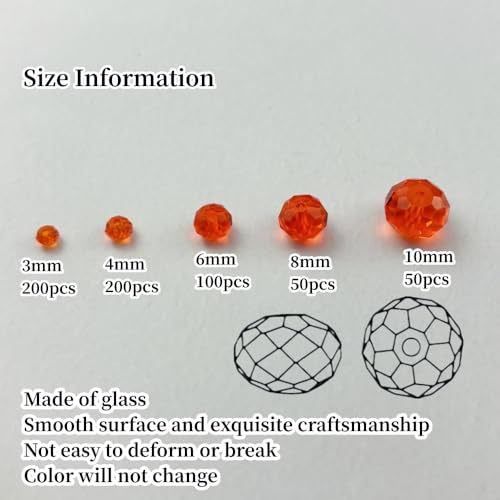 600pcs Crystal Glass Beads 3mm 4mm 6mm 8mm 10mm Rondelle Faceted Crystal Beads Spacer Beads for Necklace Bracelet Earrings DIY Jewelry Crafts Making Supplies(Orange Red) - color: Orange Red