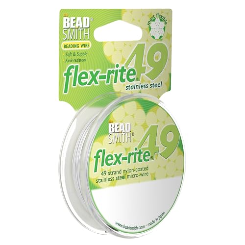 The Beadsmith Flex-Rite Beading Wire - 49-Strand Nylon-Coated Stainless-Steel Wire, 0.018" (0.45 mm) Dia, Pearl Silver, 30 ft Spool, Durable Necklace & Bracelet String, for Jewelry Making Supplies - color: Pearl Silver, size: .018” Dia - 30 ft