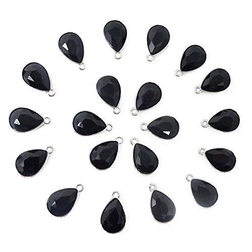 Honbay 20PCS 10x14mm Alloy Glass Crystal Waterdrops Teardrops Charms Pendant for Necklaces, Bracelets, Earrings, Jewelry Making and DIY Crafts - color: Black