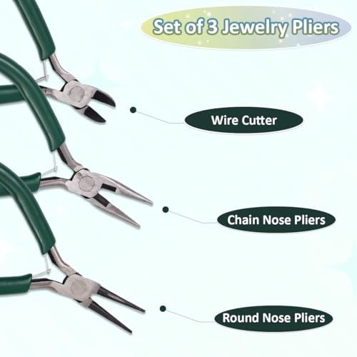 Pliers for Jewelry Making, Jewelry Pliers Set Includes Needle Nose Pliers, Round Nose Plier and Wire Cutters, Jewelry Making Tools for Jewelry Repair, Wire Wrapping, Beading and Crafts - color: Dark Green