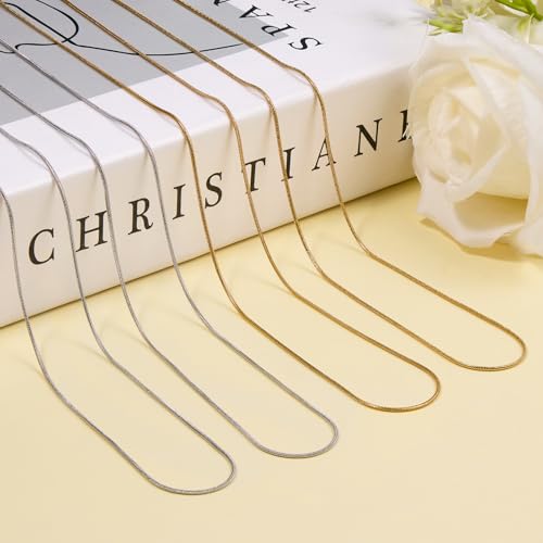 Jabogrii 20 Pack Gold and Silver Necklace Chain for Jewelry Making Stainless Steel Snake Necklace Bulk 18 Inches Handmade Jewelry Chain with Lobster Clasps Extender - color: Snake Chain