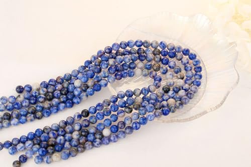 QINJIEJIE 100PCS Blue and White Sodalite Beads 8mm Natural Stone Beads Round Loose Gemstone Bead for Bracelet Beading Crystal Jewelry Making DIY Necklace Earrings 0.32" - color: Blue and White Sodalite, size: 100PCS