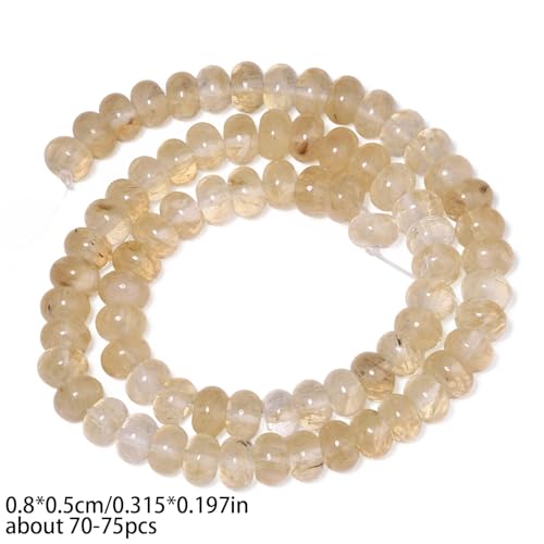 Songxi 5x8mm Natural Gold Rutilated Quartz Stone Rondelle Beads, 75PCS Spacer Round Loose Abacus Beads for Jewelry Making, Gemstone for Bracelet Necklace Earrings, Arts and Crafts - color: Gold Rutilated Quartz