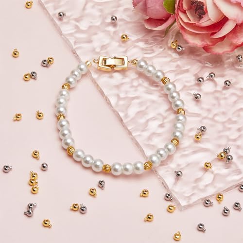 Beebeecraft 100Pcs 18K Gold Plated Brass Crimp Beads Metal Spacer Beads Irregular Shape Spacer Stoppers Beads 3.5x5mm for DIY Necklace Bracelets Making - color: Round