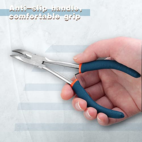 Long Reach Bent Nose Pliers for Jewelry Making 6 Inches Mini Bent Nose Pliers with Cutter Split Ring Jewelers Pliers Curved Needle Nose Pliers for Crafting and Repair Supplies - style: Bent Nose Pliers Serrated Jaws