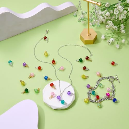 100/200Pcs Crystal Dangle Charms for Jewelry Making Bulk Small Cute Charms Transparent Glass Beads Pendants with Silver Gold Caps for Earring Necklace Bracelet DIY Supplies - color: Mix A