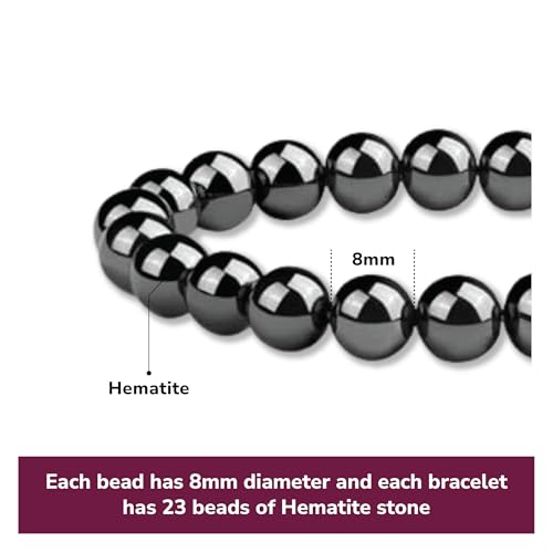 Crystal Vibe 8mm Beaded Bracelets For Women Men - Healing Crystal Bracelet - Adjustable Size - color: Hematite