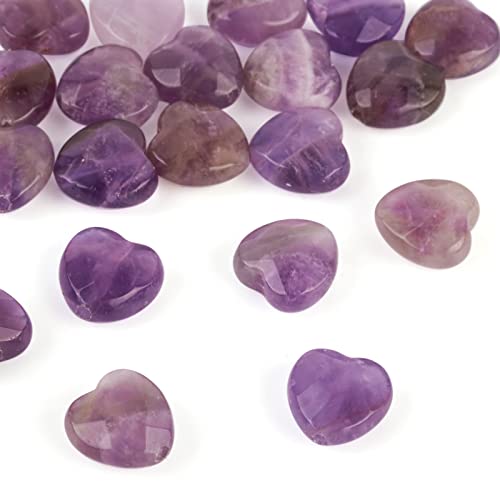 Craftdady Faceted Heart Natural Amethyst Stone Beads Puff Heart Gemstone Loose Beads Energy Healing Crystal Stone 10x10mm for Jewelry Craft Necklace Bracelet Earring Making, 18~20pcs - color: Faceted Heart Amethyst