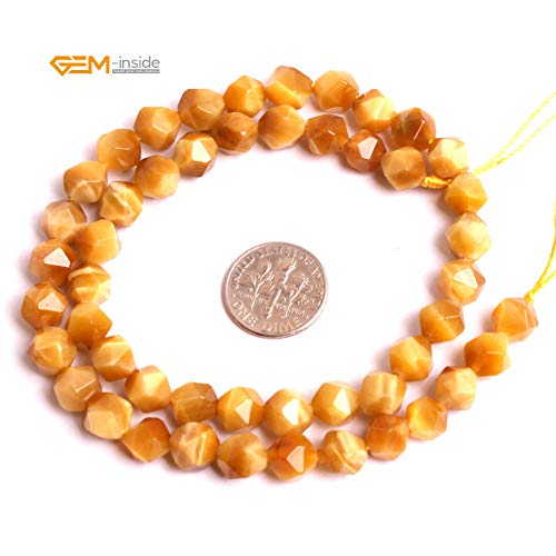 GEM-Inside Natural 8mm Gold Yellow Tiger Eyes Gemstone Loose Beads Faceted Cambay Crystal Energy Stone Power for Jewelry Making 15" - color: Gold Yellow Tiger Eye, size: 8mm