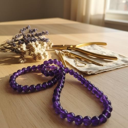 DandS ltd Crackle Lampwork Glass Beads for Jewelry Making, Purple Amethyst, Vibrant DIY Bracelets, Necklaces, Beading Supplies & Craft Kits for Handmade Jewelry, 80pcs 0.39 inch (10mm), #J288-10 - color: Purple Amethyst