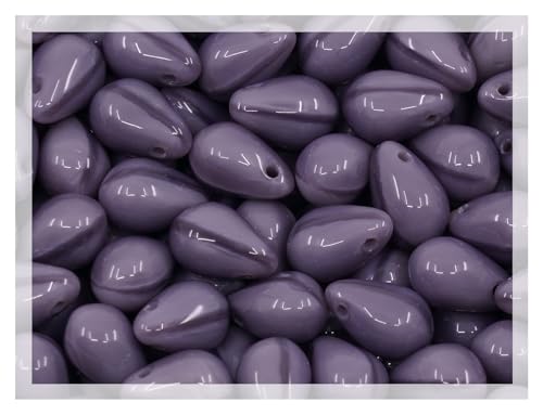 Czech 50-Piece Glass Beads, 6x9mm, Teardrop Silk Dirty Lavender Violet (24010) - color: Silk Lavender