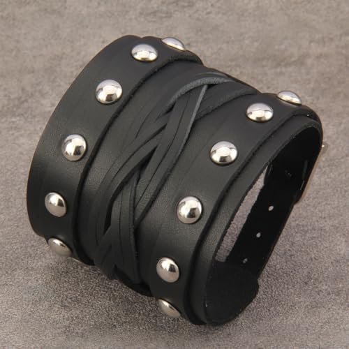 GelConnie Leather Cuff Bracelet Punk Braided Bracelets Rock Leather Wristbands Faux Mens Leather Bracelet Gothic Viking Bangle Adjustable Wrap Bracelet for Women,Men - color: Leather Bracelet Wristband