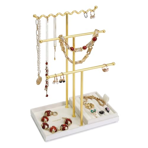 Jewelry Stand Holder Organizer, 3 Tier Bracelet Holder Display with Detachable Velvet Tray, Elegant Jewlery Tower for Display Bracelet, Necklace, Earrings, Rings (Beige) - color: Beige