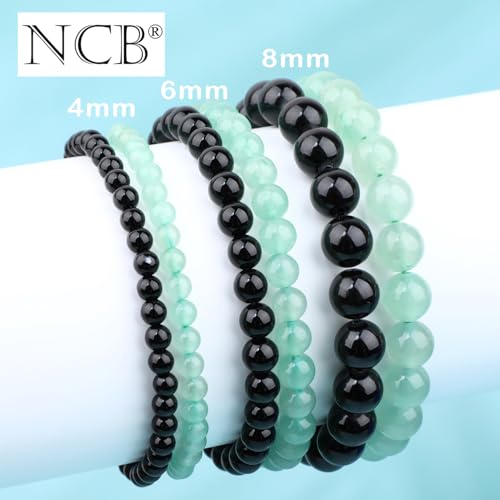 NCB 2.3-Piece 4mm Natural Crystal Gemstone Stretch Bracelets – Handmade Reiki Energy Healing Jewelry for Meditation,Yoga, Unisex - color: 2PCS ( Black Onyx+Green Aventurine ), size: 8mm
