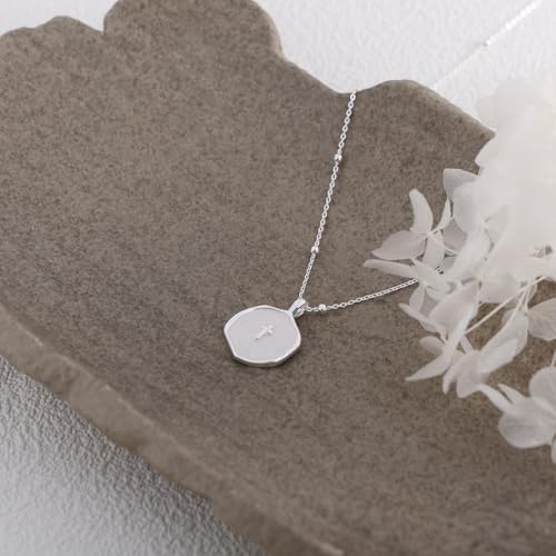 Mothers Day Gifts for Mom Cross Necklace for Women Dainty 14K Gold Plated Cross Coin Necklace Simple Round Disc Pendant Minimalist Cute Charm Everyday Religious Jewelry Gifts - style: bead chain silver