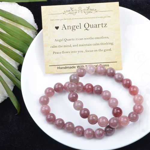 Natural Healing Gemstone Bracelet Handmade Yoga Stretch Elastic Bracelet Stress Relief Crystal Jewelry for Men and Women - color: Angel Quartz(Soothe the mood), size: 10mm