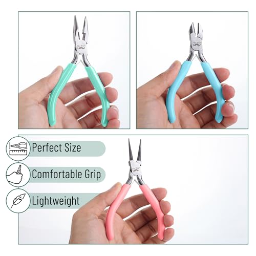 Mr. Pen- Pliers for Jewelry Making, 3 Pack, Chain Nose, Round Nose Pliers Set and Wire Cutter for Beading, Wire Wrapping, Jump Rings, Jewelry Repair, Crafting, DIY - color: Pastel 2