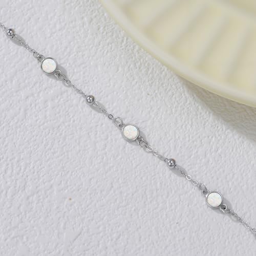 HPQQ Anklet Bracelet for Women 925 Sterling Silver Natural Stone Chain Bead Ankle Bracelet Beach Summer Fine Jewelry Mothers Day Birthday Gifts for Women Mom Wife - color: Anklet-9"-11"-Opal