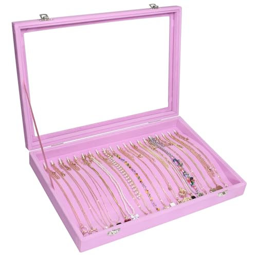 Vicoter Velvet Necklace Display Jewelry Tray 20 Hook Necklace Tray Necklace Pendant Jewelry Tray for Women and Girls - color: Pink, size: 20 Hook