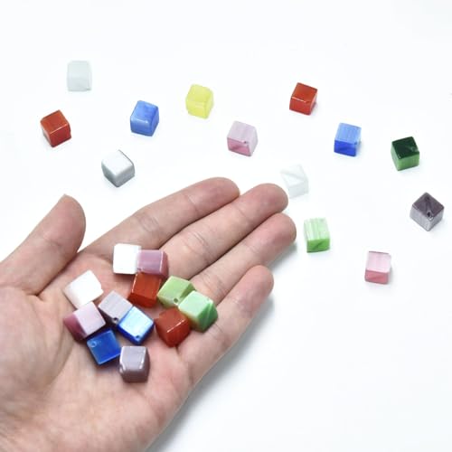 26pcs 10mm Mixed Colors Cat's Eye Diagonal Cube Stone Loose Gemstone Beads Semi-Precious Craft Supplies for DIY Jewelry Making - color: DiagonalCube10mm Mixed Colors