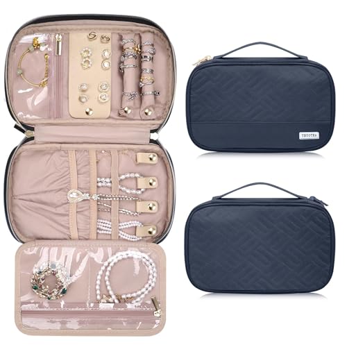 Jewelry Travel Case Organizer for Necklaces, Earrings, Rings, Bracelet, Watch, Soft Sided, Blue - color: Greyblue