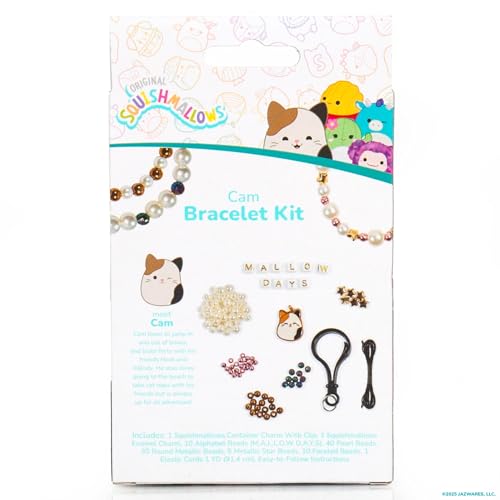 Original Squishmallows Cam the Cat Bracelet Kit, Makes 3 Accessories, Fun Beads and Charms, Bonus Keychain, Friendship Jewelry Making Set, Gifts for Girls, Craft Kits, Arts and Crafts for Kids - style: Cam the Cat