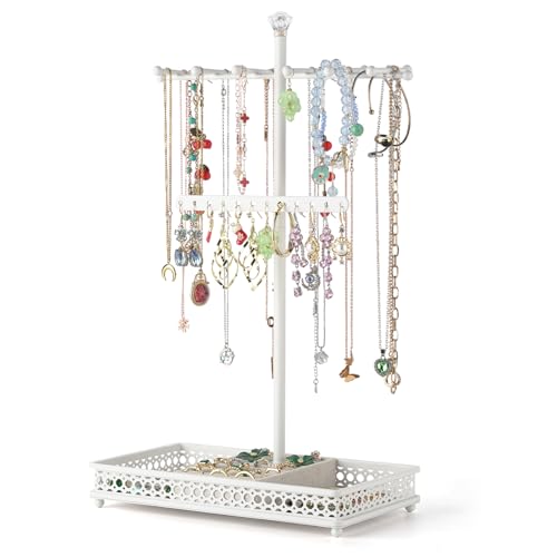 Meangood Jewelry Organizer Stand, 15.6" H Jewelry Tree Display Holder Stand for Bracelets Necklaces Earrings Rings, Gift for Women Girls (White) - color: White
