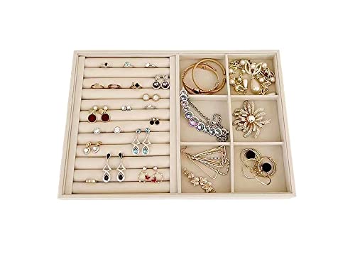 Large Beige Premium Quality Velvet Jewelry Display Box Tray Stackable Practical Trade Show Home Store 6 Grid and Ring - color: 6 Grid Rings