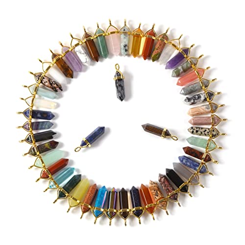Justinstones Crystal Healing Hexagonal Point Chakra Reiki Pendant Beads Lot - color: 12PCS Gold Cap Mixed