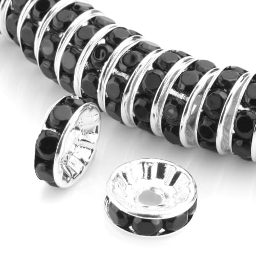 100pcs Adabele Grade A 5mm Crystal Rhinestone Rondelle Loose Beads (Jet Black) Sterling Silver Plated Spacer for DIY Craft Jewelry Making CF1-523 - color: Jet black, size: 5mm (100pcs)
