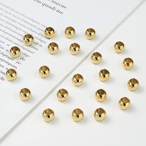 60 Pcs Gold Plated Stainless Steel Round Spacer Beads 5mm Hole, Seamless Loose Beads for DIY Bracelet Necklace Jewelry Making Findings 9mm - color: gold, size: 9*5mm