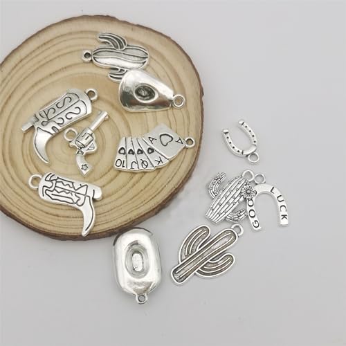 Julie Wang 100 Grams Alloy Western Cowboy Cowgirl Charms Antique Silver Gold Color Boot Hat Pendants for Necklace Earrings Bracelet Jewelry Making Women Gifts Craft DIY Findings - color: Antique Silver