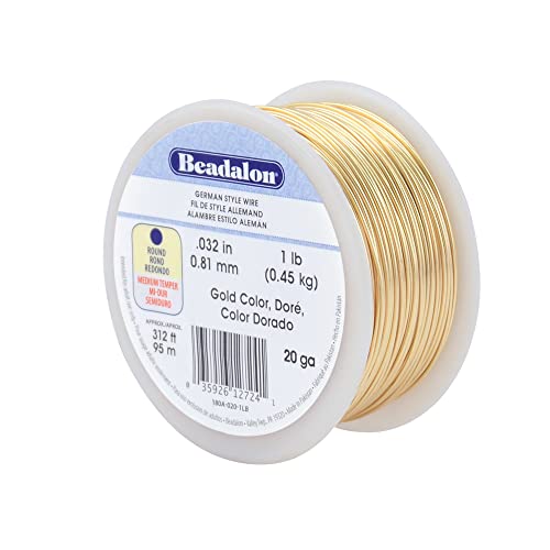 Beadalon German Style Wrapping Wire, Round, Gold Color, 18 Gauge, 4 m / 13 ft - color: Gold, size: 20 gauge / 312 ft