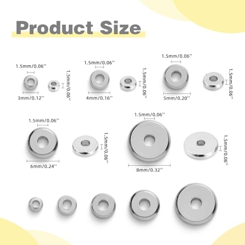 100pcs Silver Plated Brass Flat Disc Spacer Beads for DIY Bracelet, Necklace Jewelry Making (Silver-8mm) - color: Silver-8mm