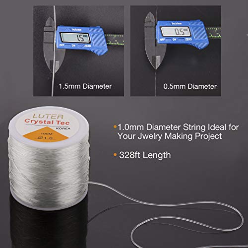Luter 1mm Clear Bead Cord Crystal Elastic Stretchy Bracelet String for Jewelry Making Necklace Bracelet Beading Thread (328ft)