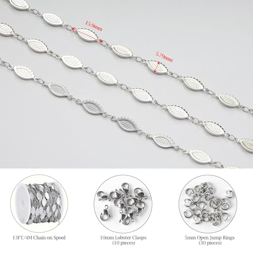 KYUNHOO 13 Feet Long Stainless Steel Bulk Chain for Jewelry Making Silver Craft Chains with Lobster Clasps Jump Rings Jewelry Supplies for DIY - color: Eyelash Steel