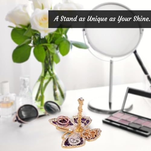 Matashi Butterfly Jewelry Holder for Women, Enamel - Gold Plated Jewelry Stand Organizer Ring Holder w Crystals, Gift for Mom on Christmas, Mother’s Day, Birthday, Anniversary, Valentine’s Day, Purple - color: Purple