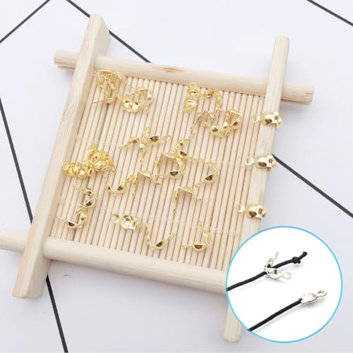 1400 Pieces Brass Tube Crimp Beads Wire Guardians Crimp Bead Knot Covers Bead Tips Knot Covers for DIY Bracelets Necklaces Jewelry Making Crafts Supplies(Gold) - color: Gold