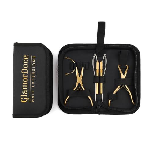 Hair Extension Pliers Kit Microlink Pliers for Extensions Hair Extension Beading Tool Hair Needle Pulling Hook Hair Styling Bead Closer and Remover Pliers - color: 1 Gold