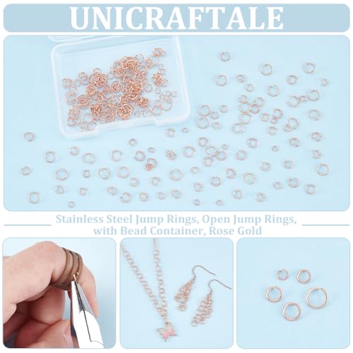 UNICRAFTALE 250pcs 3/4/4.5/5/6mm Open Jump Rings Rose Gold Jump Rings Stainless Steel Round O Rings Connectors for Chainmail Jewelry Bracelet Necklace Making - color: Rose Gold