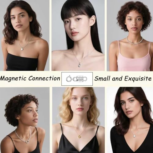 925 Sterling Silver Magnetic Necklace Clasps Closures (1 Piece) and Stainless Steel Necklace Extender Chains (3 PCS), Magnetic Jewelry Clasps for Necklaces Bracelet and Jewelry Making Supplies