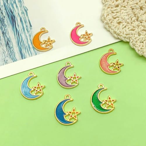Sailanzi 56pcs Alloy enamel moon and star set Pendant Jewelry Making DIY Keychain Earrings Pendant Various Design Charms for Jewelry Making Bracelets Necklace (SN818) - color: SN818