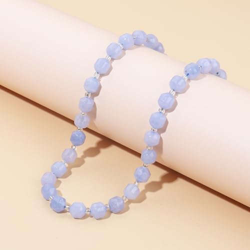 8mm Faceted Natural Aquamarines Stone Loose Round Semi Gemstone Beads for Bracelet Necklace Jewelry DIY Making - color: Aquamarines-1
