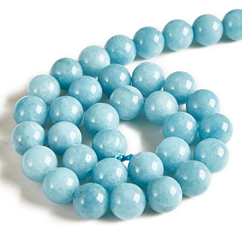 35pcs 10mm Deep Aquamarine Beads Natural Gemstone Beads Round Loose Beads for Jewelry Making - color: Aquamarine, size: 10mm
