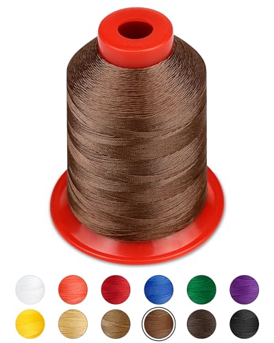 FIVEIZERO Extra Strong Upholstery Thread,Brown 1000 Meters Bonded Nylon Thread for Denim Leather,Craft,Machine,DIY and Home (1 Pack) CJ - color: Brown