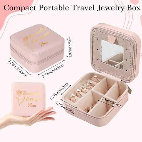 Mom Gifts Remember I Love You Mom Pink Jewelry Box Valentines Christmas Mothers Day Gifts for Moms from Daughter Son Kids Easter Birthday Gift for Moms PU Leather Portable Travel Jewelry Case - color: mom1 remember